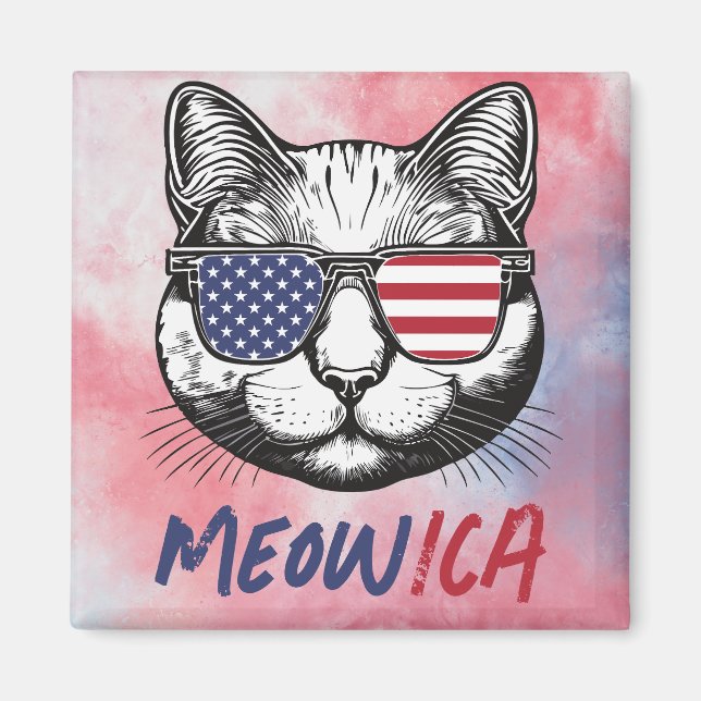 Funny Cat Meow-ica Patriotic Magnet (Vorne)