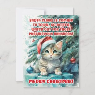"FUNNY CAT MEOWY CHRISTMAS" Grußkarten Feiertagskarte