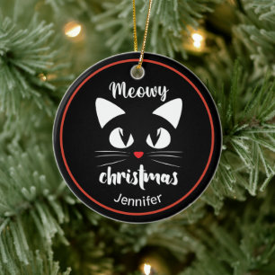 Funny Cat Meowy Christmas Personalisiert Keramik Ornament