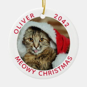 Funny Cat Meowy Weihnachts Foto Name Keramik Ornament