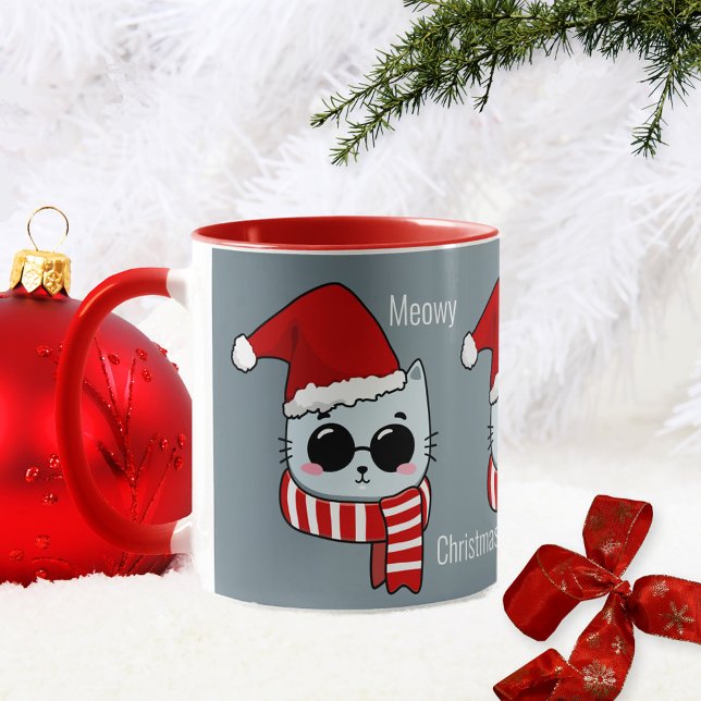 Funny Cat Meowy Weihnachtsfeier Tasse (Von Creator hochgeladen)