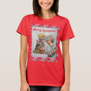 Funny Cat Mercats Weihnachten Rote Frauen T Shirt
