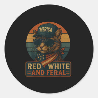 Funny Cat Merica 4. Juli Patriotisches Rotes Weiß  Runder Aufkleber