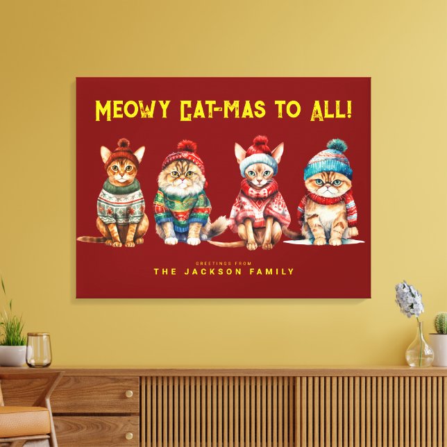 Funny Cat Merry Red Weihnachtsdekor Grüße Leinwanddruck (Insitu (Wohnzimmer))