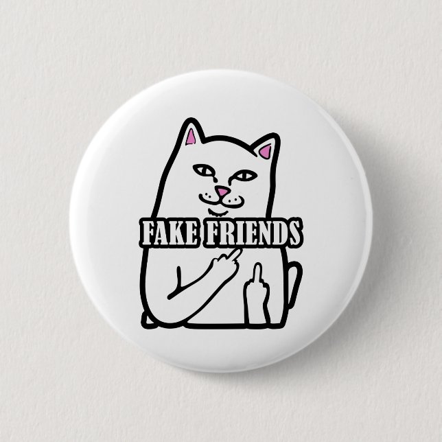 Funny Cat Middle Finger Fake Friends Button (Vorderseite)
