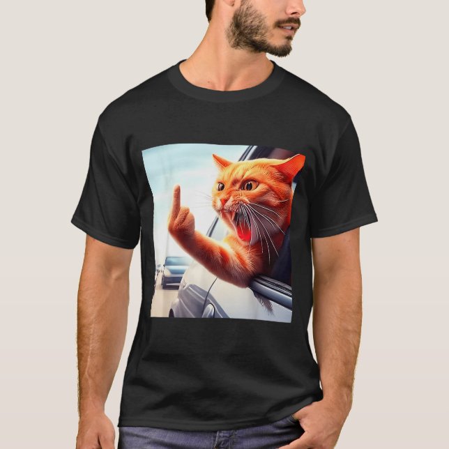 Funny Cat Middle Finger Hilarious Cat In The Car C T-Shirt (Vorderseite)