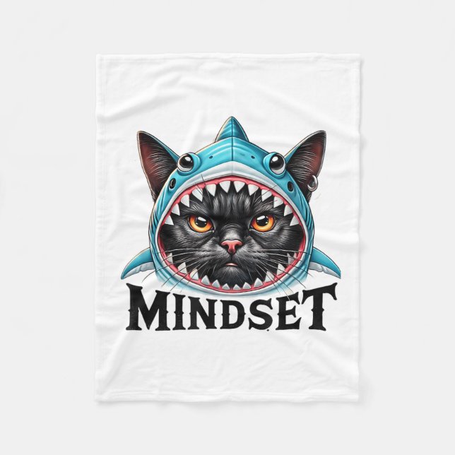 Funny Cat, Mindset Motivational Saying, Shark  Fleecedecke (Vorderseite)