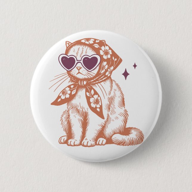 Funny Cat mit Herzsonne und Scarf Button (Vorderseite)