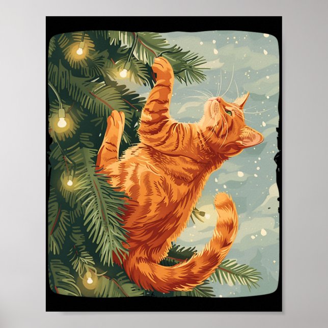 Funny Cat mit Weihnachtsbäumen zum Klettern Katzen Poster (Vorne)