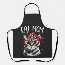 Funny Cat Mom with Glasses & Bandana Black Kitchen Schürze