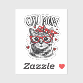 Funny Cat Mom with Glasses & Bandana Cute Cat  Aufkleber