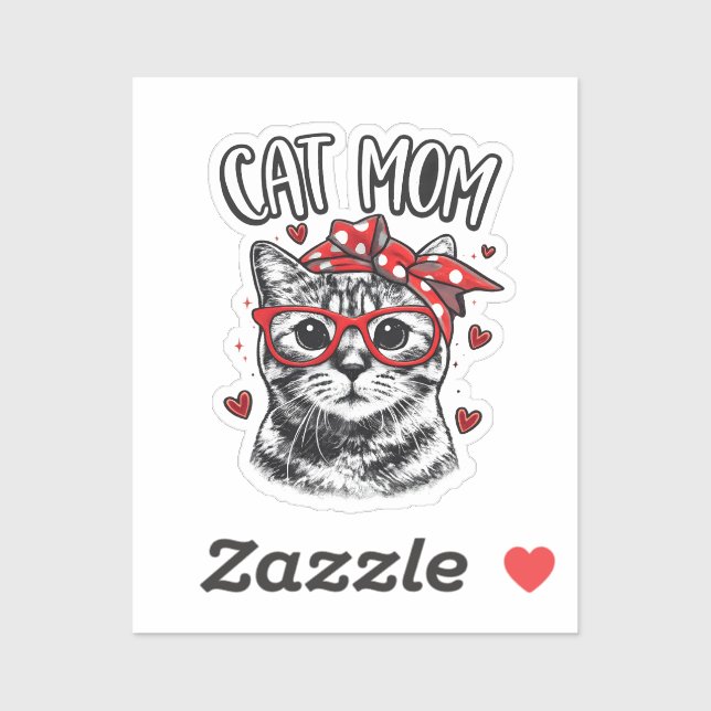 Funny Cat Mom with Glasses & Bandana Cute Cat  Aufkleber (Blatt)