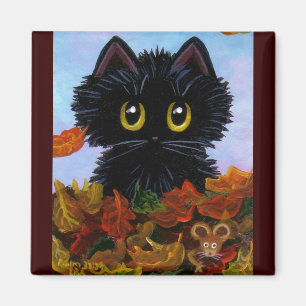 Funny Cat Mouse Herbstlaubs Creationarts Magnet