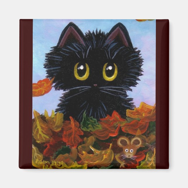 Funny Cat Mouse Herbstlaubs Creationarts Magnet (Vorne)
