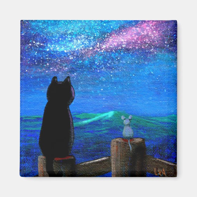 Funny Cat Mouse Stars Creationarts Magnet (Vorne)