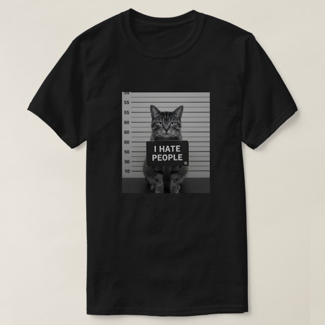 Funny Cat Mugshot “I Hate People” tshirt (Design vorne)