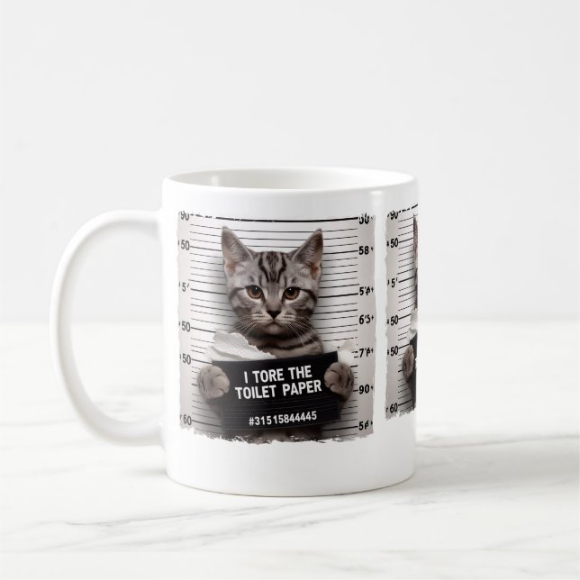 Funny Cat Mugshot Mischievous Kitty Spaß Cat Kaffeetasse (Links)