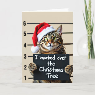 Funny Cat Mugshot Weihnachtskarten Tree Knocker Karte