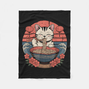Funny Cat Noodle Graphic T-Shirt Japanisch Kawaii Fleecedecke