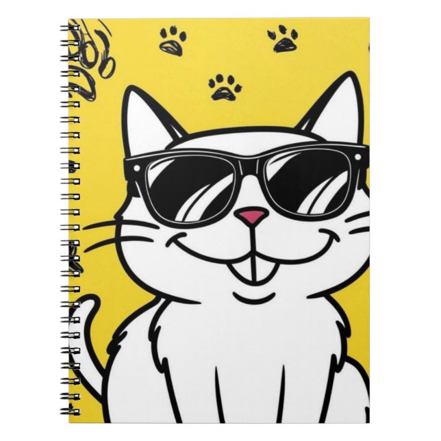 Funny Cat Notebook Cartoon Katze mit Sonnenbrille Notizblock (Vorderseite)