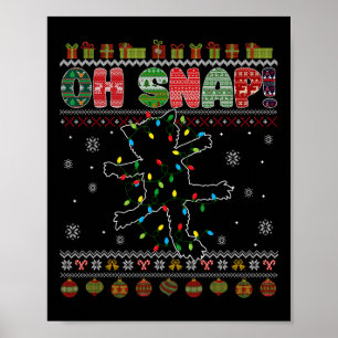 Funny Cat Oh Snap Ugly Christmas Sweater Pajamas X Poster