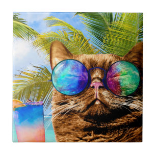 Funny Cat on Beach 675 Fliese