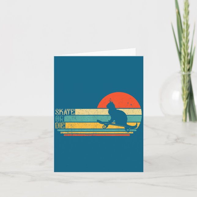 Funny Cat On Skateboard Retro Skateboarder  Karte (Vorderseite)