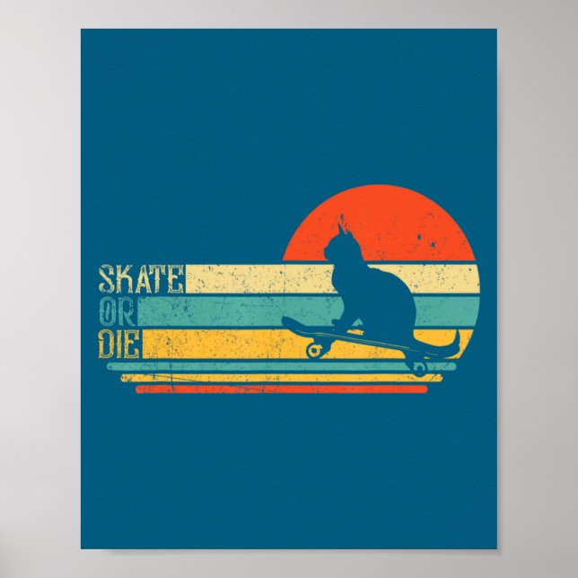 Funny Cat On Skateboard Retro Skateboarder  Poster (Vorne)