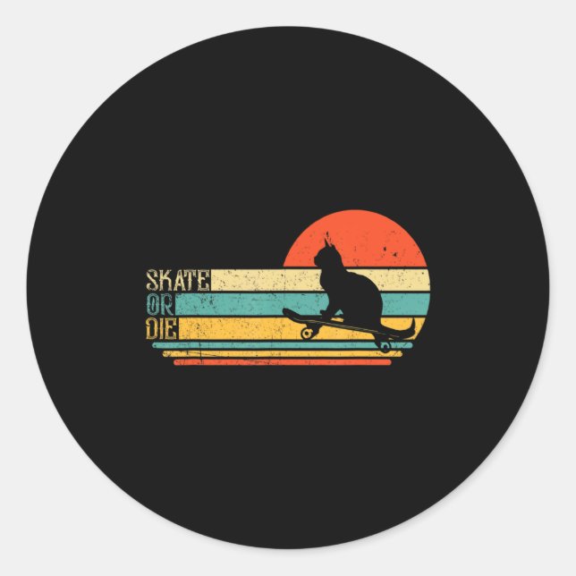 Funny Cat On Skateboard Retro Skateboarder  Runder Aufkleber (Vorderseite)