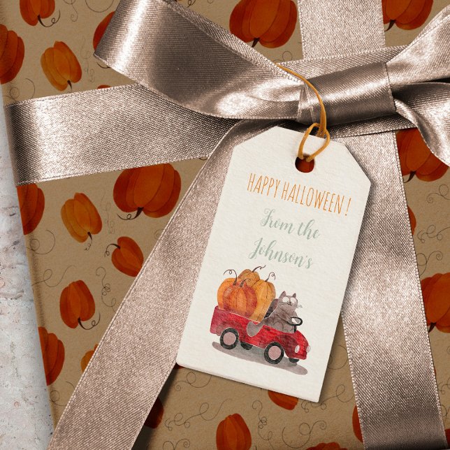 Funny Cat Orange Pumpkin Halloween Cartoon Cat Geschenkanhänger (Von Creator hochgeladen)