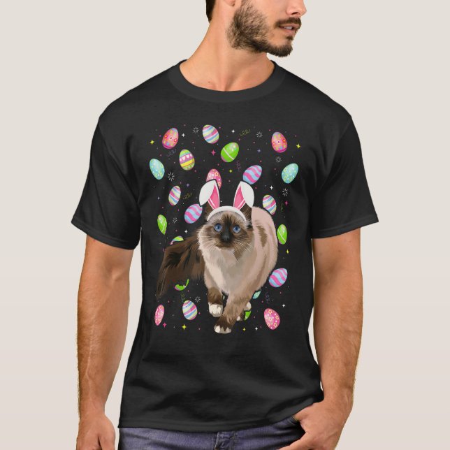 Funny Cat Ostereier Bunny Balinese Katze Ostern Su T-Shirt (Vorderseite)