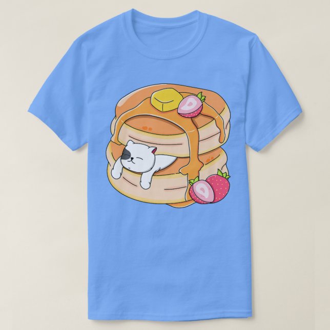 Funny Cat Pancake Kawaii Strawberry Frühstück Anim T-Shirt (Design vorne)