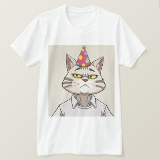 Funny Cat Party Hat T - Shirt - Snarky
