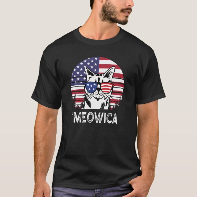 Funny Cat Patriotic Black T Shirt (Vorderseite)