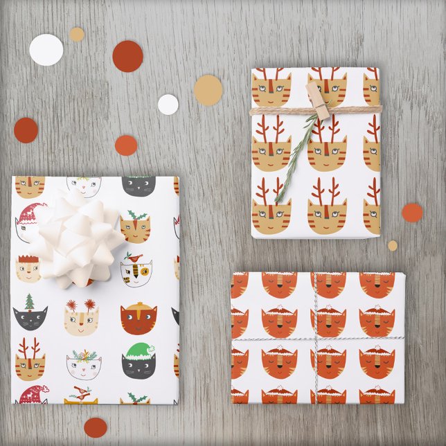 Funny Cat Pattern Weihnachten Geschenkpapier Set (Funny Christmas cat wrapping paper sheets)