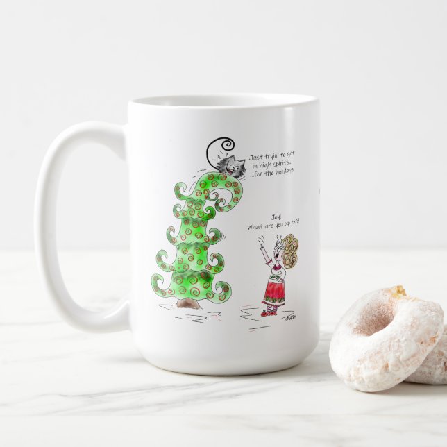 Funny Cat Pet Cartoon Jochwein Weihnachtsbaum spie Kaffeetasse (Mit Donut)
