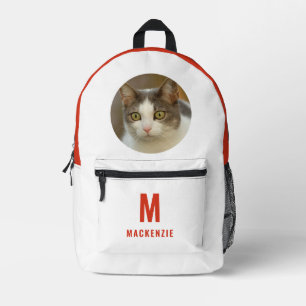 Funny Cat Pet Foto Orange Monogram Personalisiert Bedruckter Rucksack