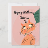 Funny Cat Pflanze Leaf Cartoon Geburtstag