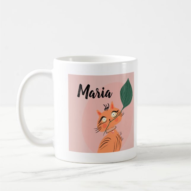 Funny Cat Pflanze Leaf Cartoon Kaffeetasse (Links)