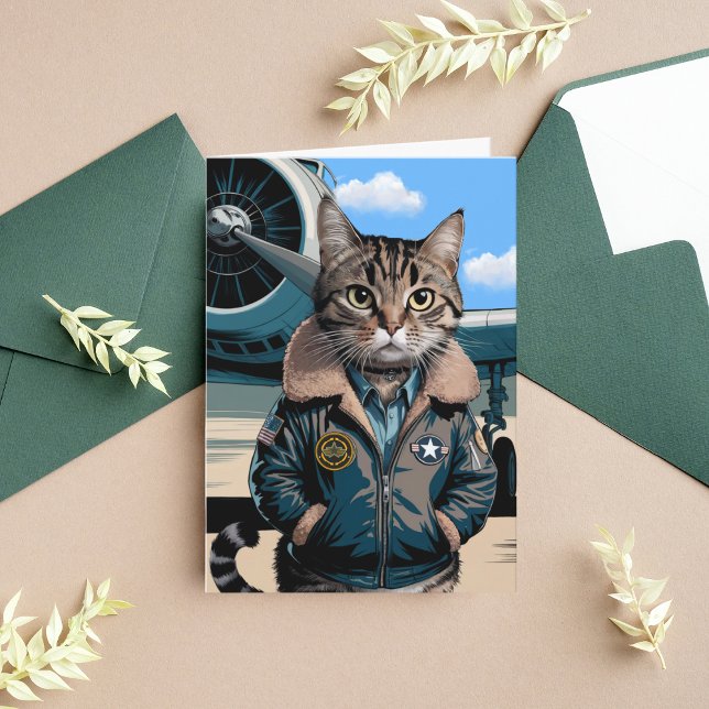 Funny Cat Pilot & Flugzeug, Coole Luftfahrt Geburt Karte (Von Creator hochgeladen)