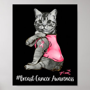 Funny Cat Pink Ribbon im Oktober tragen wir Pink B Poster