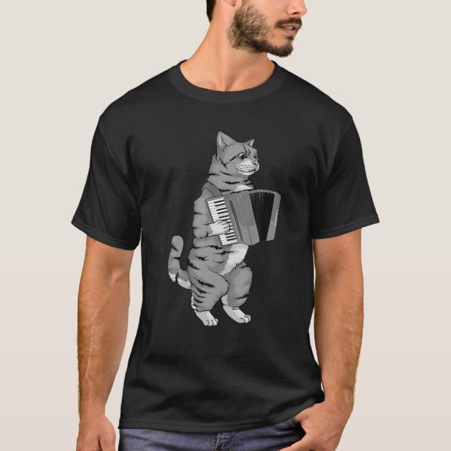 Funny Cat Playing Accordion Cool Musiker Harmoniu T-Shirt (Vorderseite)