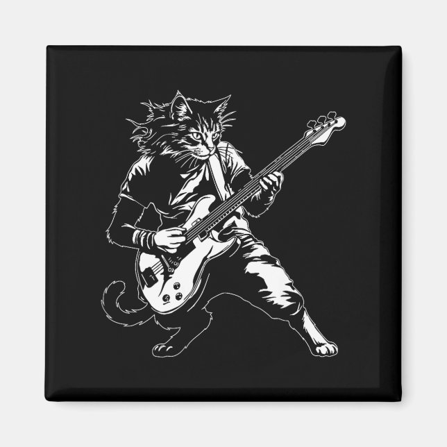 Funny Cat Playing B Guitar Rock Music Lover Musici Magnet (Vorne)