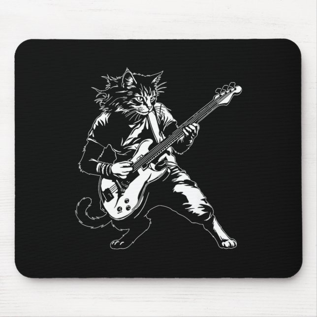 Funny Cat Playing B Guitar Rock Music Lover Musici Mousepad (Vorne)
