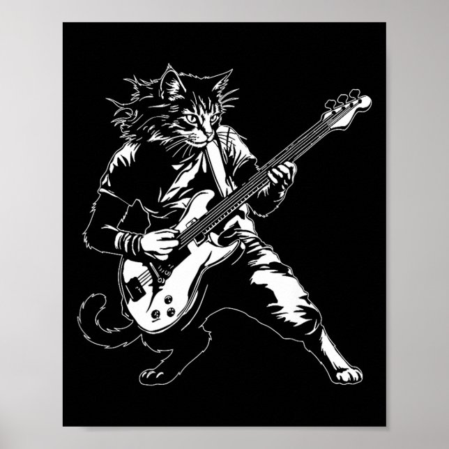 Funny Cat Playing B Guitar Rock Music Lover Musici Poster (Vorne)