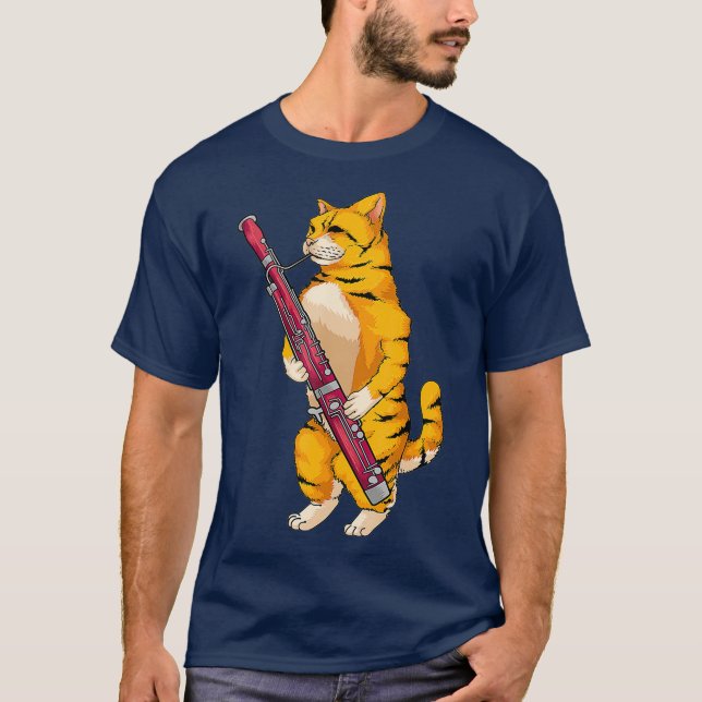 Funny Cat Playing Bassoon  Cool Animal Lover T-Shirt (Vorderseite)