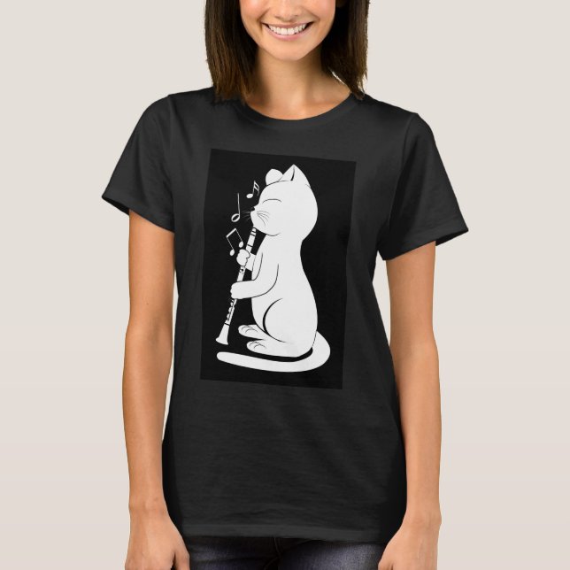 Funny Cat Playing Clarinet Cat Lover T-Shirt (Vorderseite)