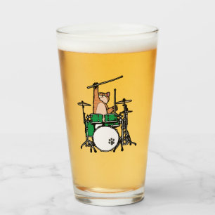 Funny Cat Playing Drums, Cat Drummer, Drummer Gift Glas