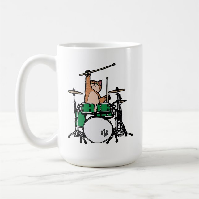 Funny Cat Playing Drums, Cat Drummer, Drummer Gift Kaffeetasse (Links)