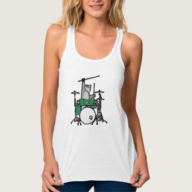Funny Cat Playing Drums, Cat Drummer Tank Top (Vorderseite)